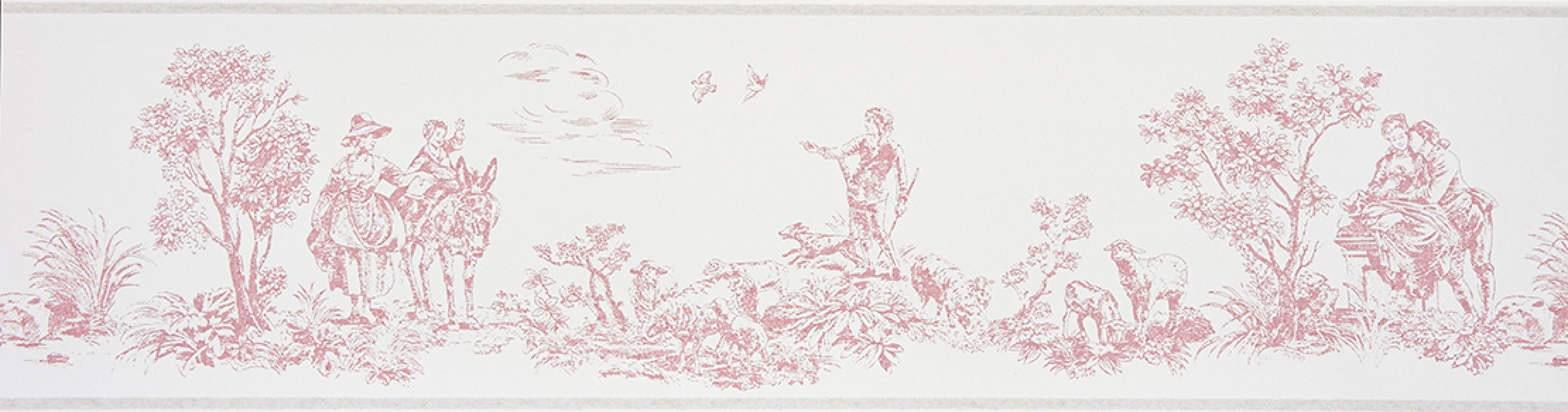 Cenefa toile de jouy escenas campestres rosa claro Caron 229137