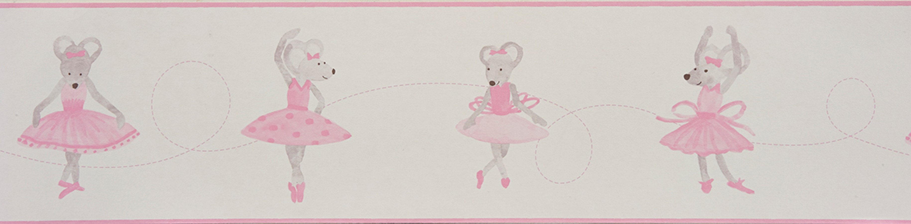 Cenefa ratitas bailarinas infantiles rosa claro Dancer Mousy 229292