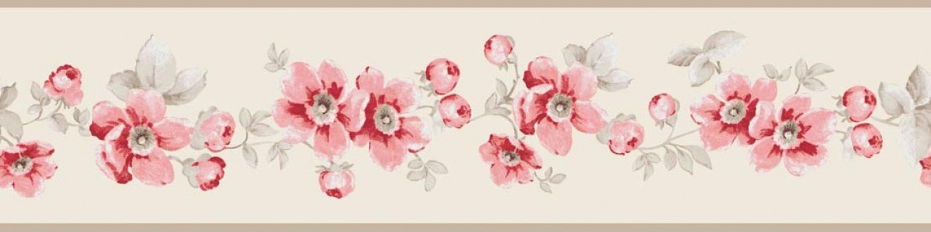 Cenefa inglés flores románticas vintage salmón Rhoeas 229702