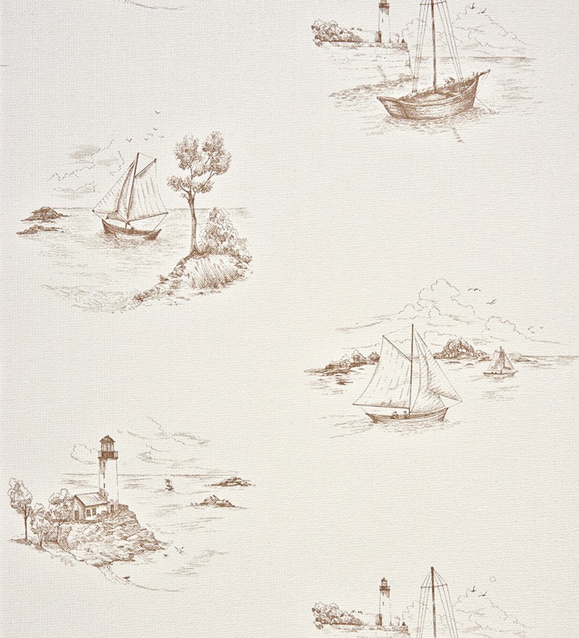 Papel pintado toile de jouy escenas marineras gris visón Beagle 230123