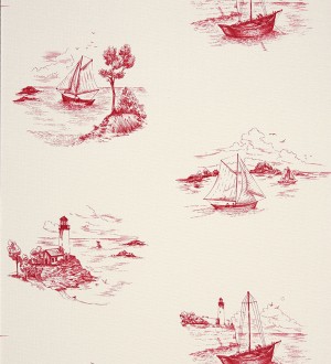 Papel pintado toile de jouy escenas marineras rojo oscuro Beagle 230125