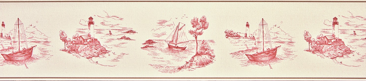 Cenefa toile de jouy escenas marineras rojo teja Beagle 230142