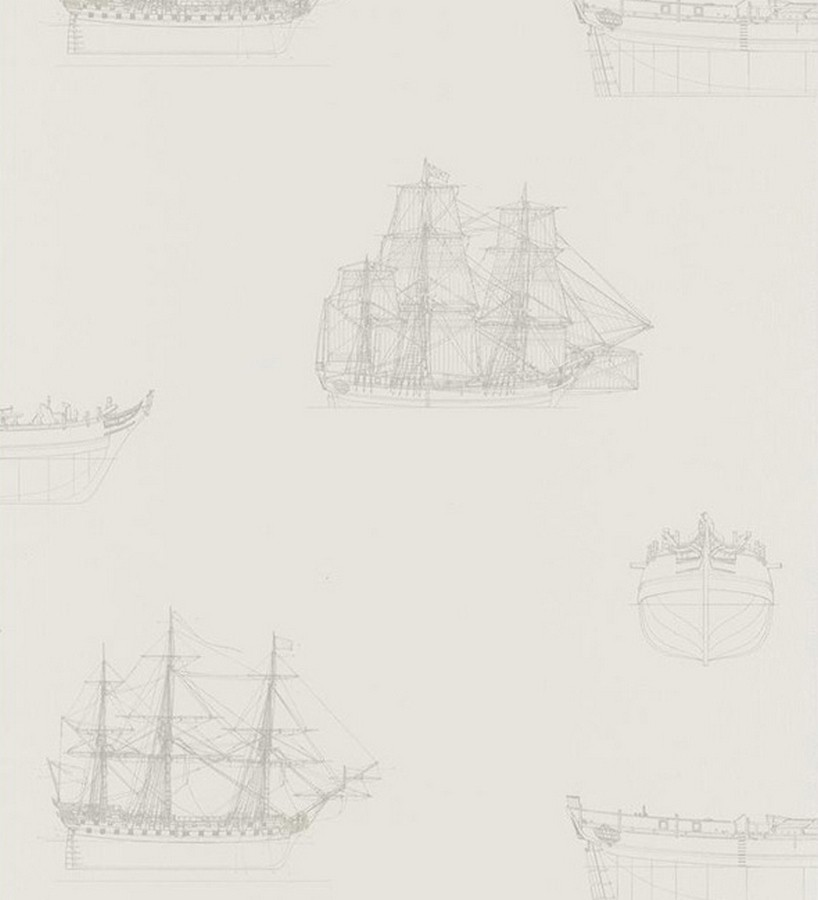 Papel pintado diseño de barcos naútico gris fondo blanco Orellana 231922