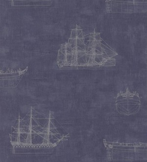 Papel pintado diseño de barcos naútico fondo azul oscuro pálido Orellana 231923