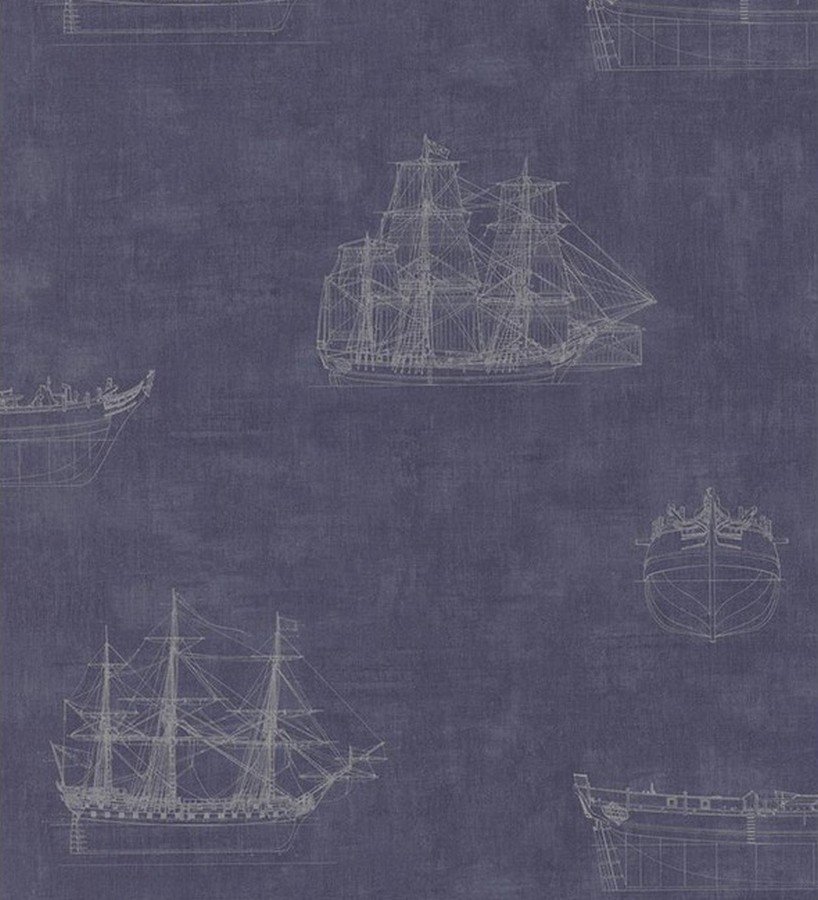 Papel pintado diseño de barcos naútico fondo azul oscuro pálido Orellana 231923