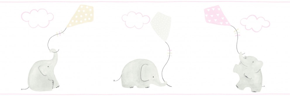 Cenefa elefantes infantiles con cometas Candy Elephants 232157