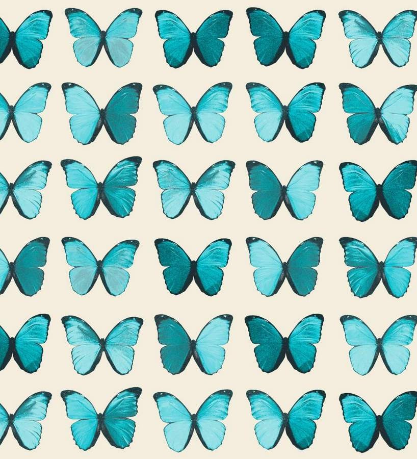 Papel pintado mariposas vintage verde azulado fondo blanco Nerina 563672