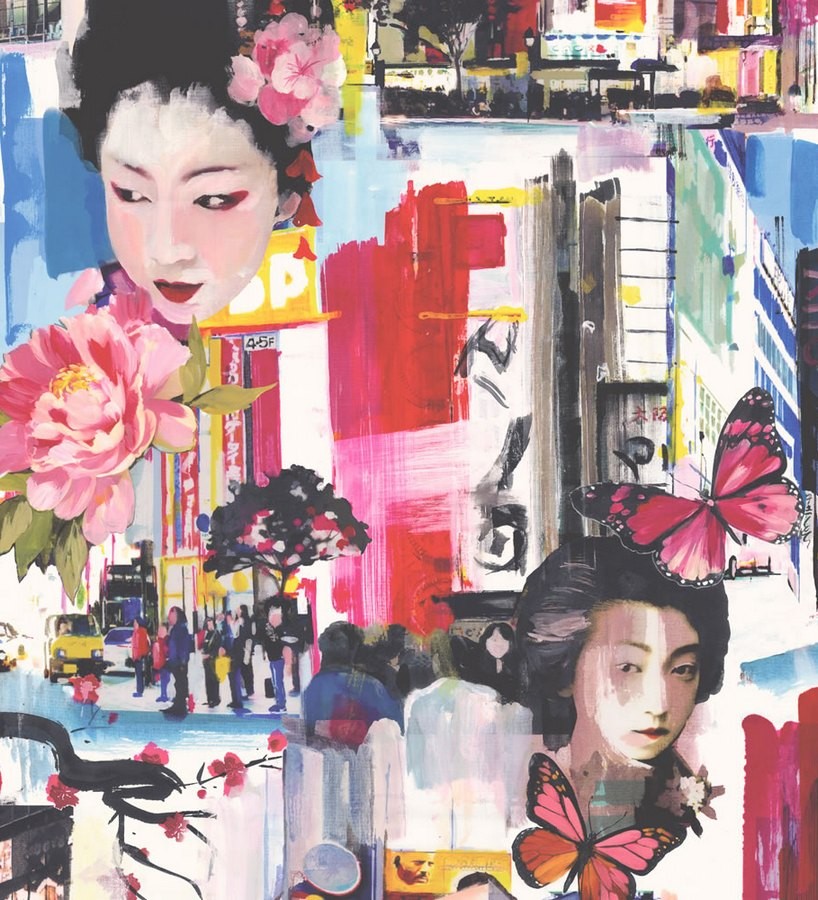Papel pintado collage de motivos japoneses al óleo Masako 564617