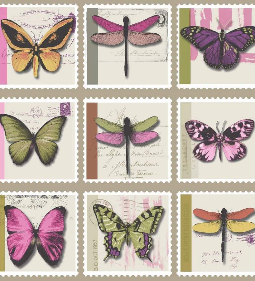 Papel pintado collage de mariposas de colección sobre sellos Oursin 564626 Papel pintado collage de mariposas de colección sobre sellos Oursin 564626