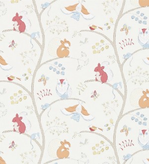 Papel pintado animalillos del bosque infantiles coral intenso Squirrels Tree 564923