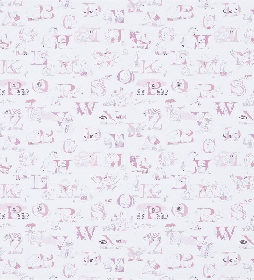 Papel pintado abecedario infantil con animales tonos rosa rosa claro Alphabet Zoo 564929