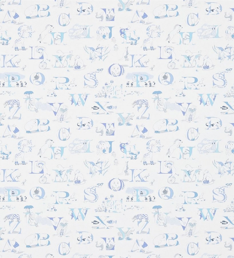 Papel pintado abecedario infantil con animales tonos azul celeste Alphabet Zoo 564930