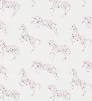 Papel pintado caballos patchwork de flores fondo beige claro Horses Florals 564939