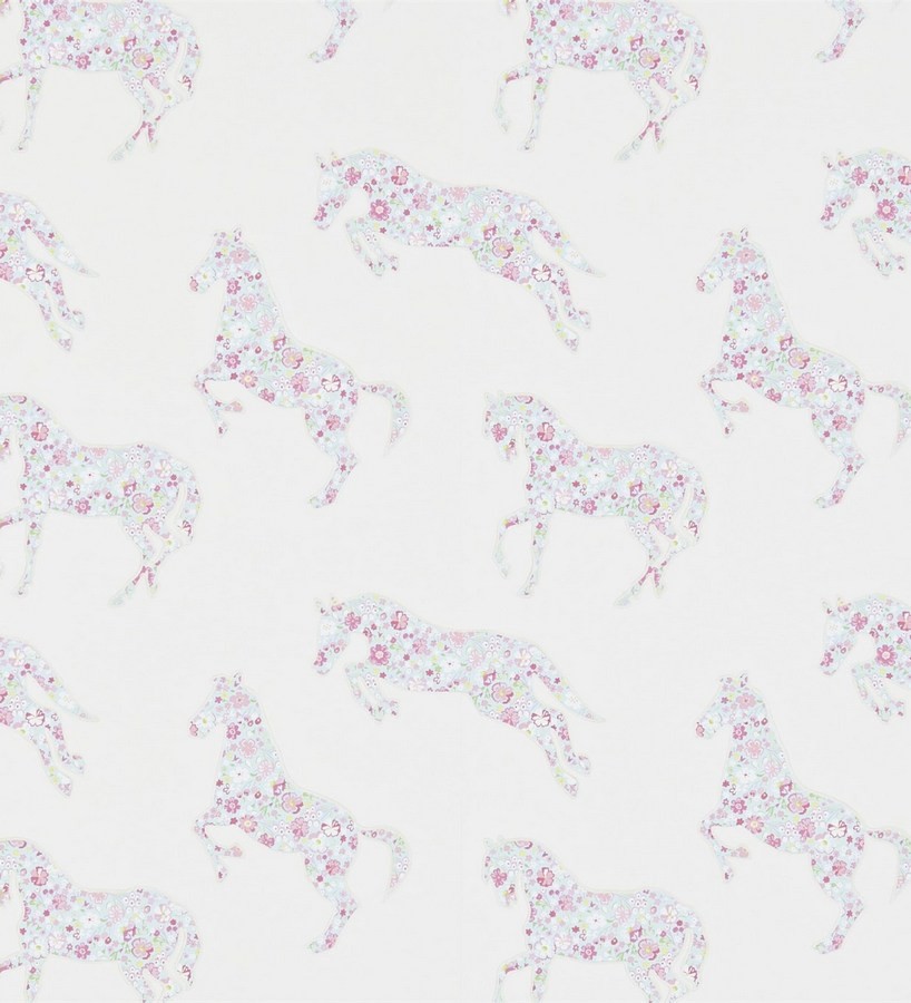 Papel pintado caballos patchwork de flores fondo blanco roto Horses Florals 564941