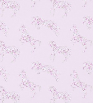 Papel pintado caballos patchwork de flores fondo rosa claro Horses Florals 564942