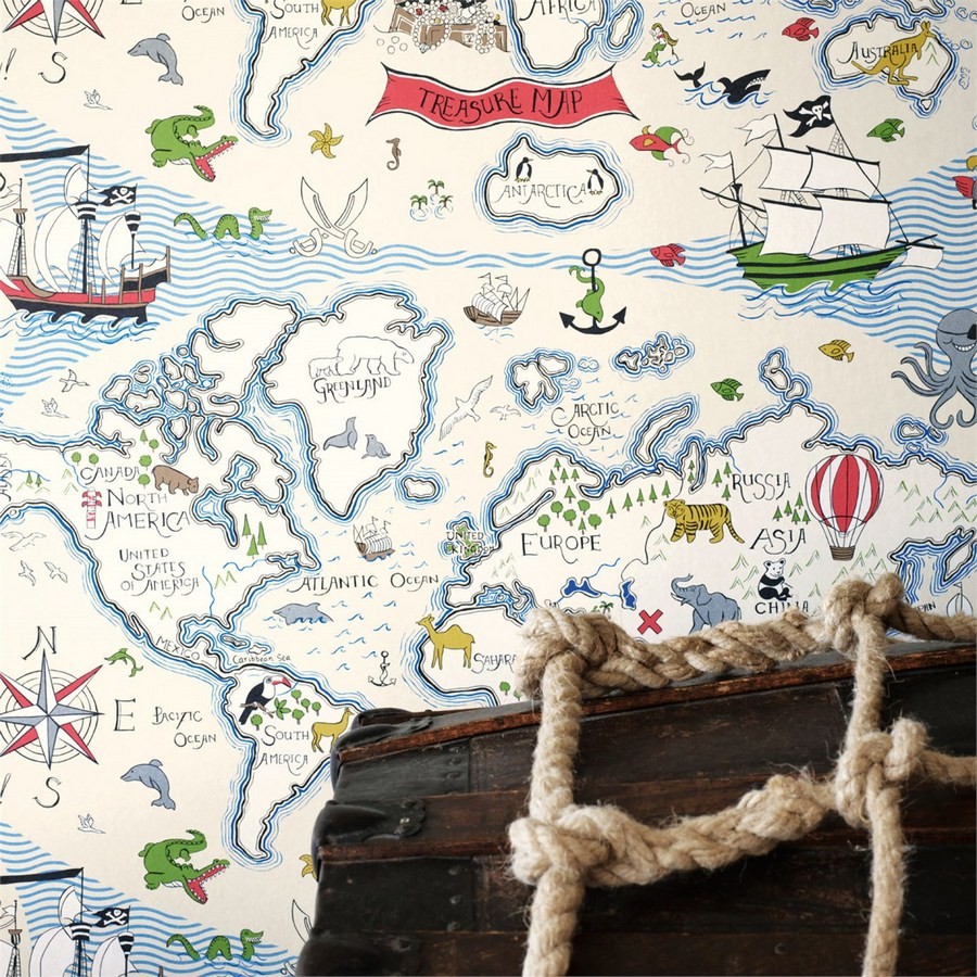 Papel pintado mapa del tesoro con barcos infantiles  Pirate Island 564945
