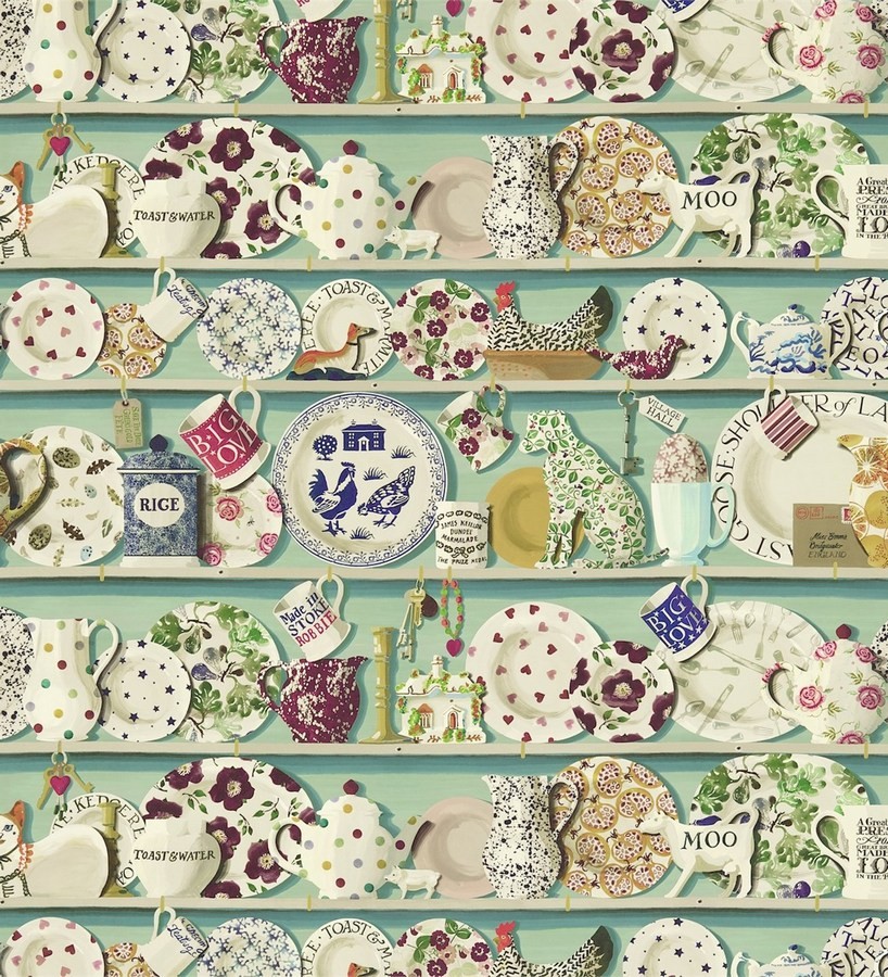 Papel pintado estantería de platos y tazas vintage  Diletta 565148