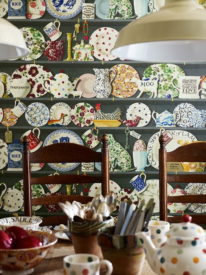 Papel pintado estantería de platos y tazas vintage  Diletta 565149