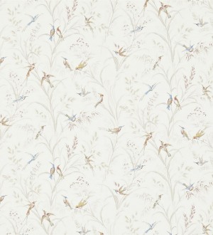 Papel pintado pájaros en hojas de juncos fondo beige claro Florestine 565172