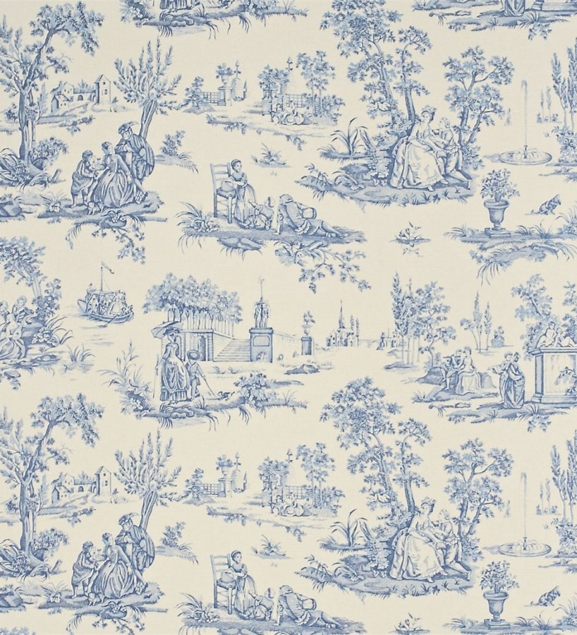 Papel Pintado Artisan Toile De Jouy Azul Oscuro - Estilo Francés Country, Shabby Chic, Rollo 10mx0.5m