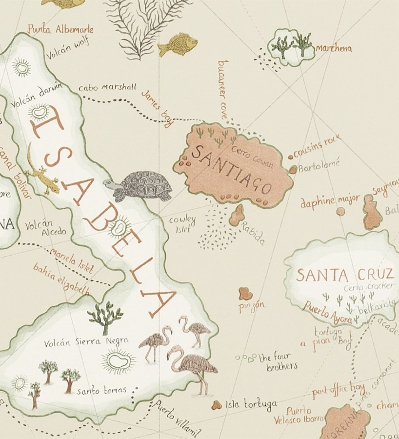 Papel pintado mapas de islas con animales vintage Gilavar 565505