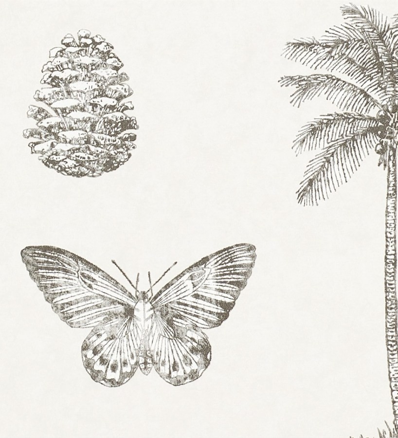 Papel pintado palmeras y piñas con mariposas vintage Arvalis 565527