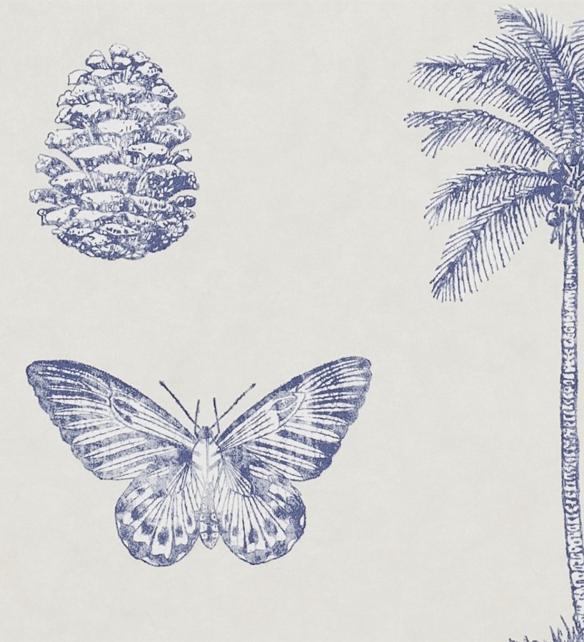Papel pintado palmeras y piñas con mariposas vintage Arvalis 565528