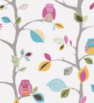 Papel pintado búhos y hojas de colores con árboles Cute Owls 452475