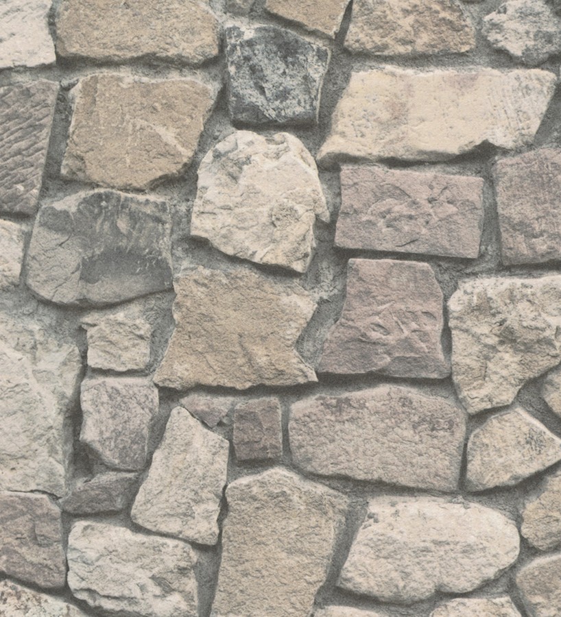 Papel pintado pared de piedra rústica marrones y grises - Cirano 453159