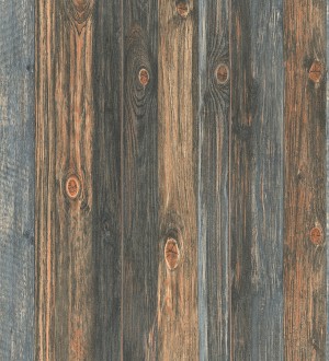 Papel pintado madera natural y azul pálido estilo rústico Duala 453174