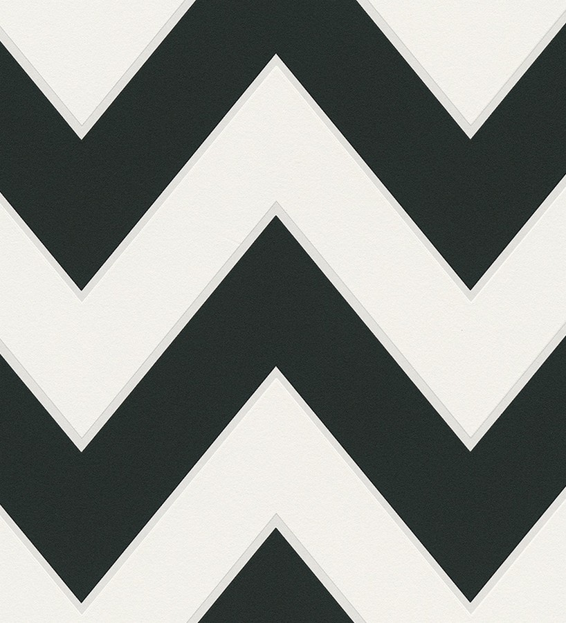 Papel pintado rayas zig zag retro blanco y negro Spica 453306