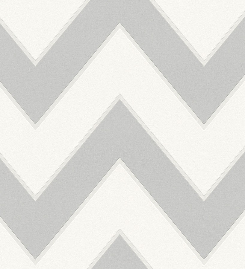 Papel pintado rayas zig zag retro grises y blancas Spica 453310
