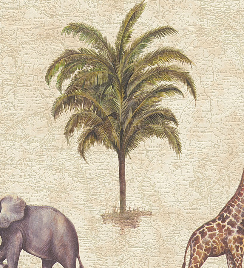Papel pintado jirafas y elefantes de safari africano - Elephas 453891