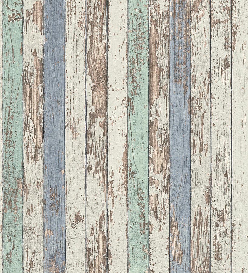 Papel pintado madera decapada blanca y de color estilo nórdico - Laredo  453895