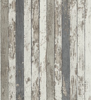 Papel pintado madera decapada blanca y gris estilo nórdico Laredo 453896
