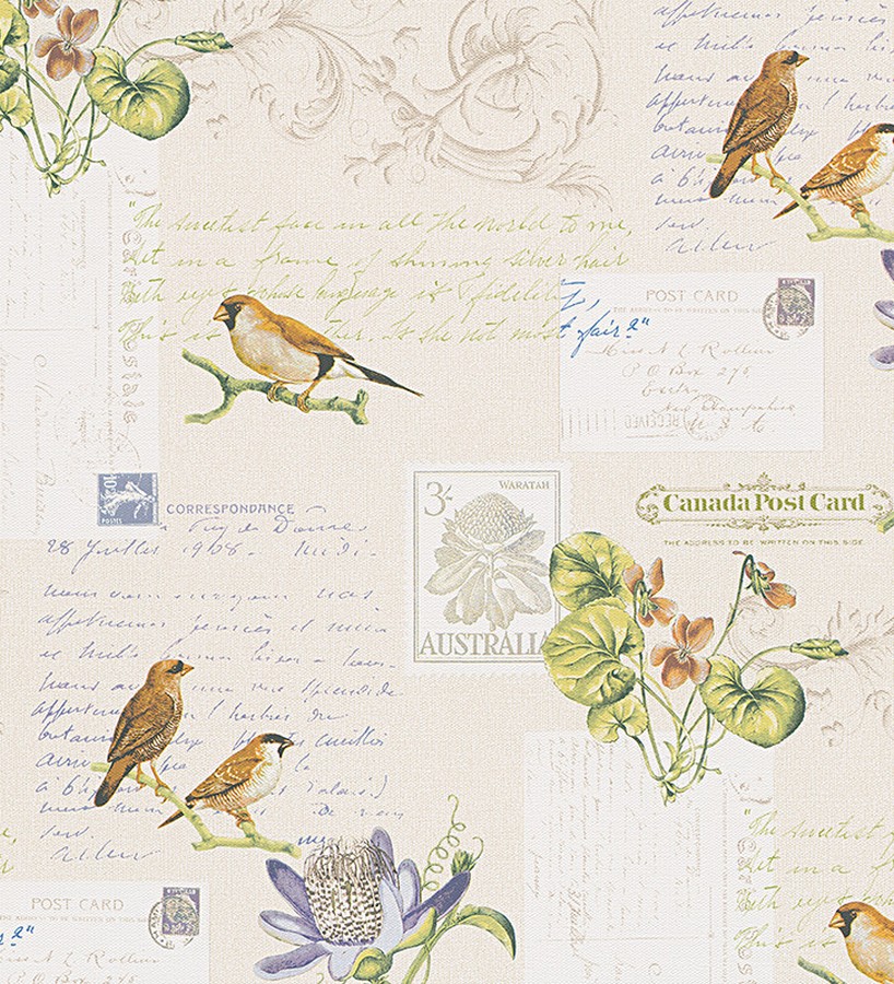Papel pintado collage romántico de pájaros y postales La Poste 453908