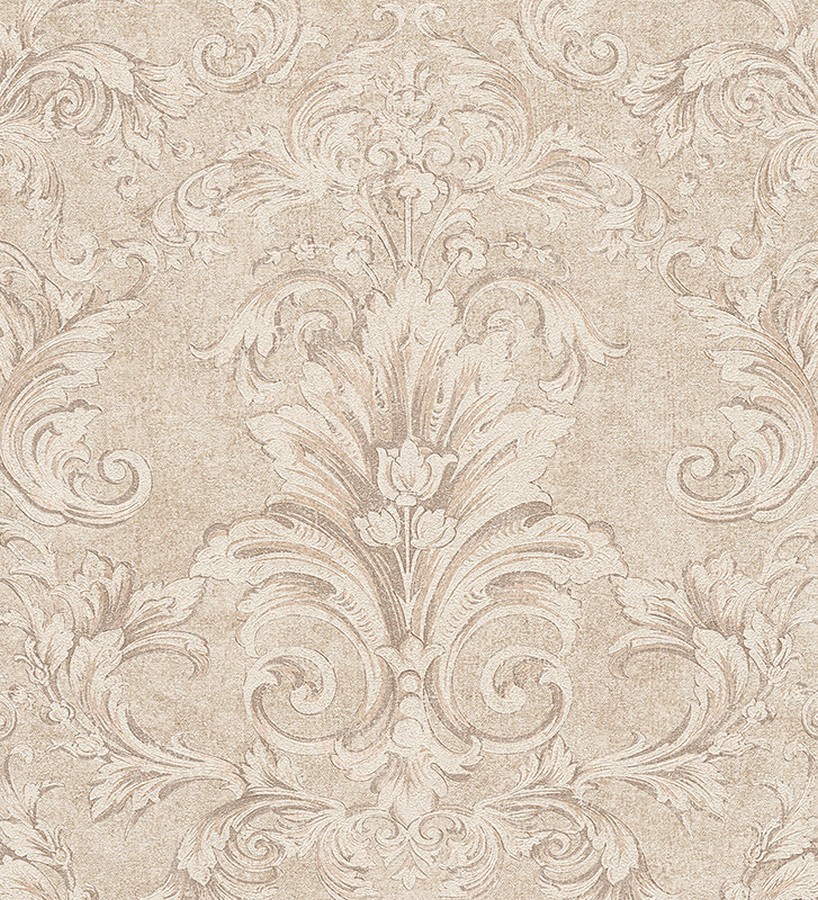 Papel pintado damasco floral clásico marrón grisáceo claro Sacchetti 455817