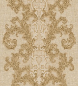 Papel pintado volutas clásicas verticales ocre claro Palermo 455844