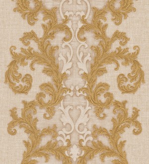 Papel pintado volutas clásicas verticales oro metalizado Palermo 455845