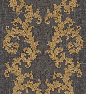 Papel pintado volutas clásicas verticales oro metalizado Palermo 455848