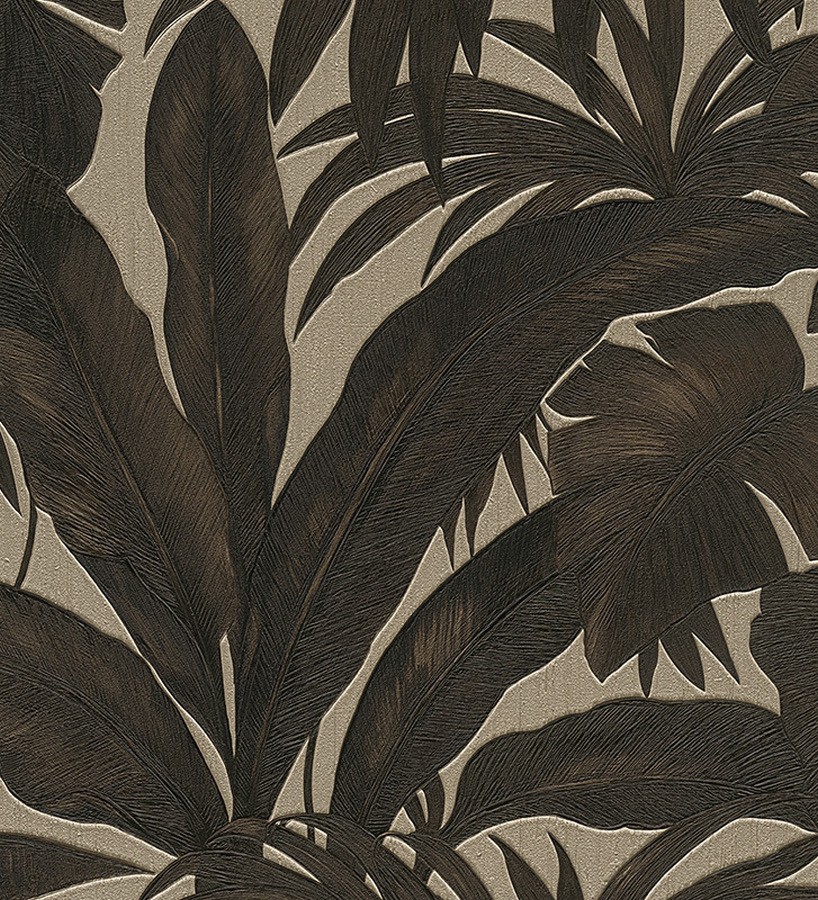 Papel pintado palmeras tropicales marrón oscuro Vanila 455868