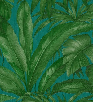 Papel pintado palmeras tropicales turquesa y verde Vanila 455873