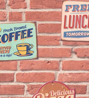 Papel pintado carteles sobre muro de ladrillo Detroit Coffee 456021
