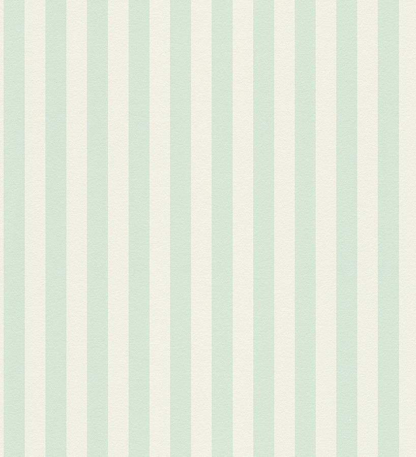 Papel pintado rayas infantiles dítono verde agua pálido y blanco  Raya Baby Birds 456157