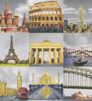 Papel pintado collage de ciudades a color All Around 3 6245