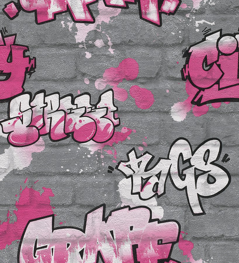 Papel pintado muro de graffiti estilo urbano rosa intenso Urban Graffiti 6248