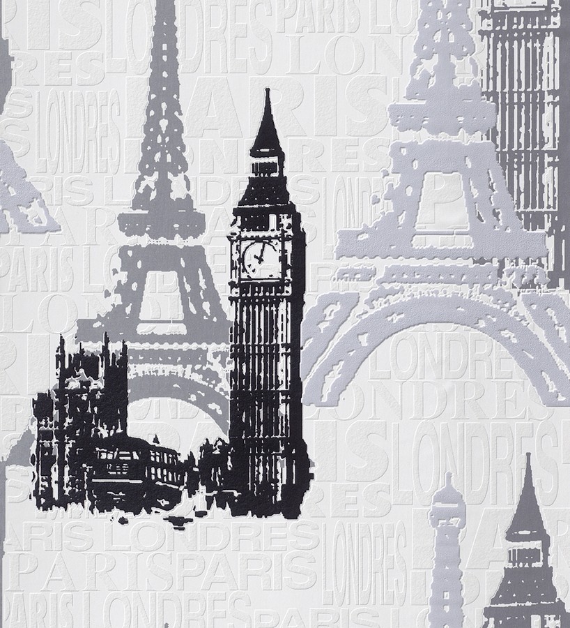 Papel pintado monumentos de París y Londres blanco y negro París & London 6277