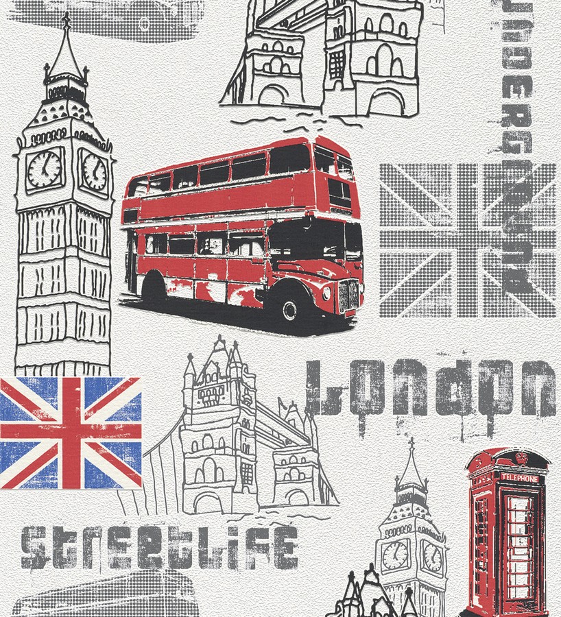 Papel pintado motivos de Londres blanco y negro London 4 6285