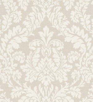 Papel pintado damasco efecto textil blanco perla fondo beige pálido Normanni 6984