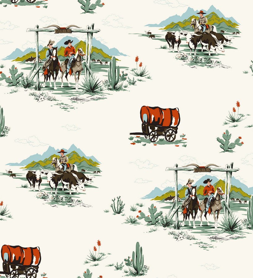 Papel pintado campamento vaquero y cowboys infantiles The Western 7323